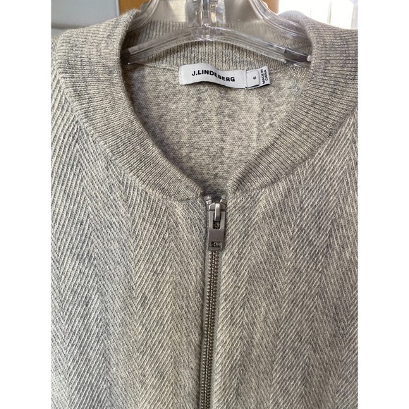 J. Lindeberg Light Grey 100% Wool Herringbone Stripe Full Zip Sweater Size EU S - Picture 2 of 10